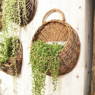 Χειροποίητο ψάθινο καλάθι λουλουδιών από ρατάν Πράσινο αμπέλι Γλαστροδοχείο Κρεμαστό βάζο Δοχείο τοίχος Καλάθι φυτών για προμήθειες κήπου