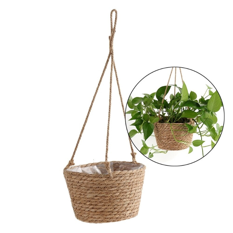 Jardinieră agățată de grădină Coș de depozitare pentru plante Macrame Coș de iuta țesut Suport pentru ghiveci pentru interior în aer liber Umerașe pentru plante Decor pentru acasă