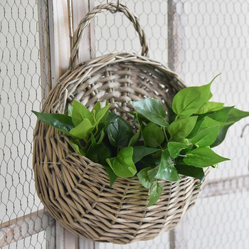Ръчно изработена плетена ратанова кошница за цветя Кошница за ратанова ваза Висяща ваза Декорация на стена Контейнер за съхранение Кошница за растения за градински декор