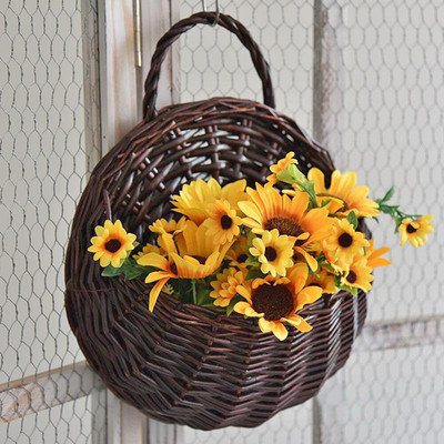 Coș de flori din ratan din răchită realizat manual Coș de vază din ratan Coș de agățat vază decor de perete Container de depozitare Coș de plante pentru decor de grădină