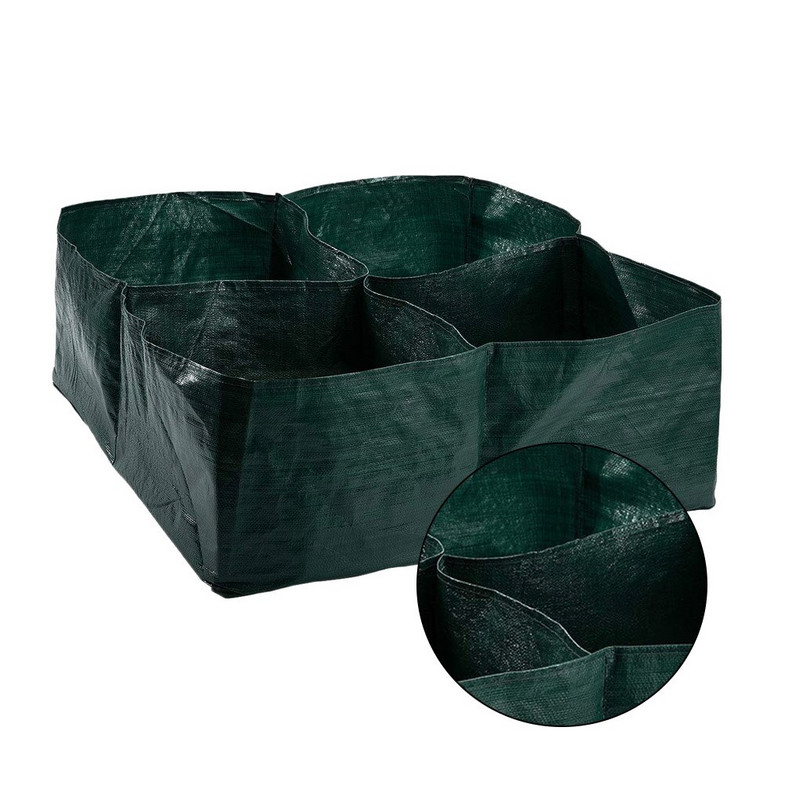 4 Grile împărțite Recipient de plantare pătrat Sac de cultivare PE țesătură Plante Flori Legume Pot de jardiniera Patul de grădină înălțat