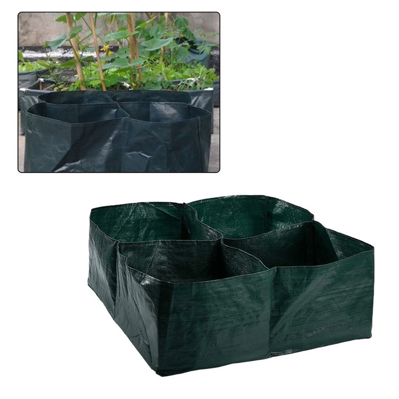 4 Grile împărțite Recipient de plantare pătrat Sac de cultivare PE țesătură Plante Flori Legume Pot de jardiniera Patul de grădină înălțat