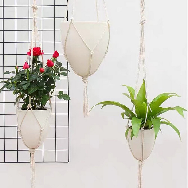 Coșuri cu cuier pentru plante realizate manual Suport pentru ghivece pentru balcon Decorat pentru agățat Coș cu frânghie de ridicare înnodate Accesorii pentru grădină de acasă