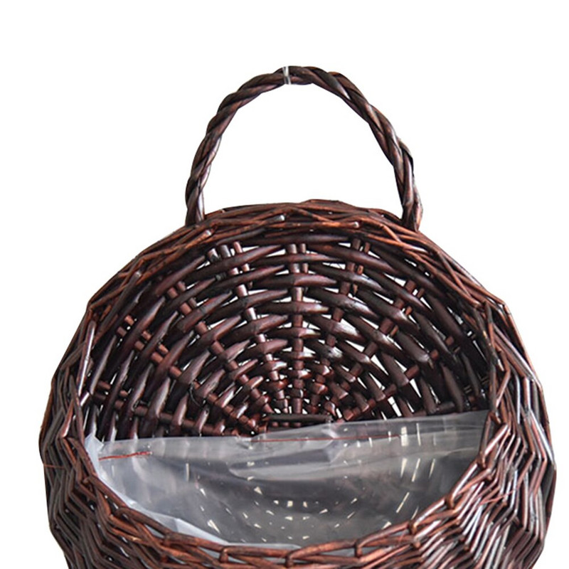 Falra szerelhető rattan kosár, kézzel készített fonott virágcserép, függő, szövött rattan váza kosarak tárolóedény kerti erkély lakberendezéshez