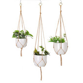 1PC Coș de flori frânghie Macrame agățat pe perete agățat ghivece plante cu cuier coșuri agățate handmade acasă grădină decor balcon