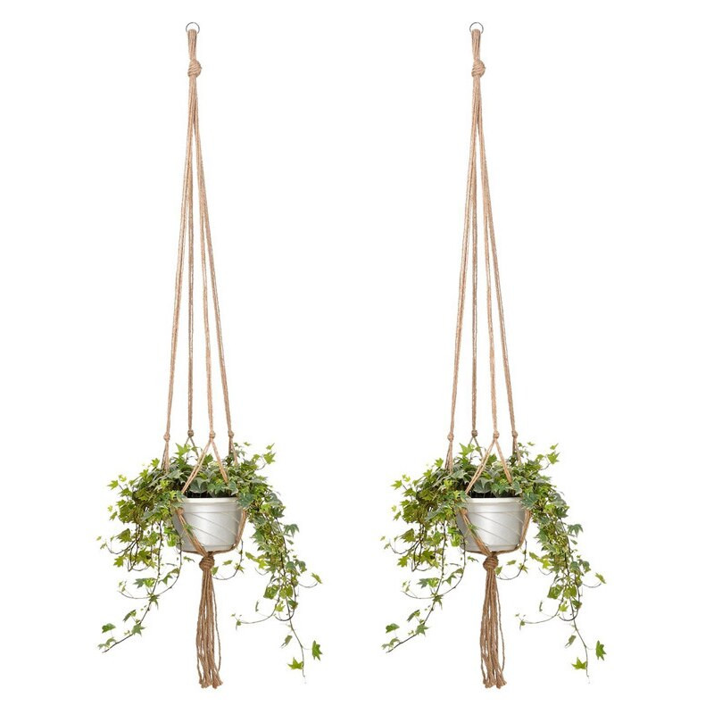 1PC Coș de flori frânghie Macrame agățat pe perete agățat ghivece plante cu cuier coșuri agățate handmade acasă grădină decor balcon