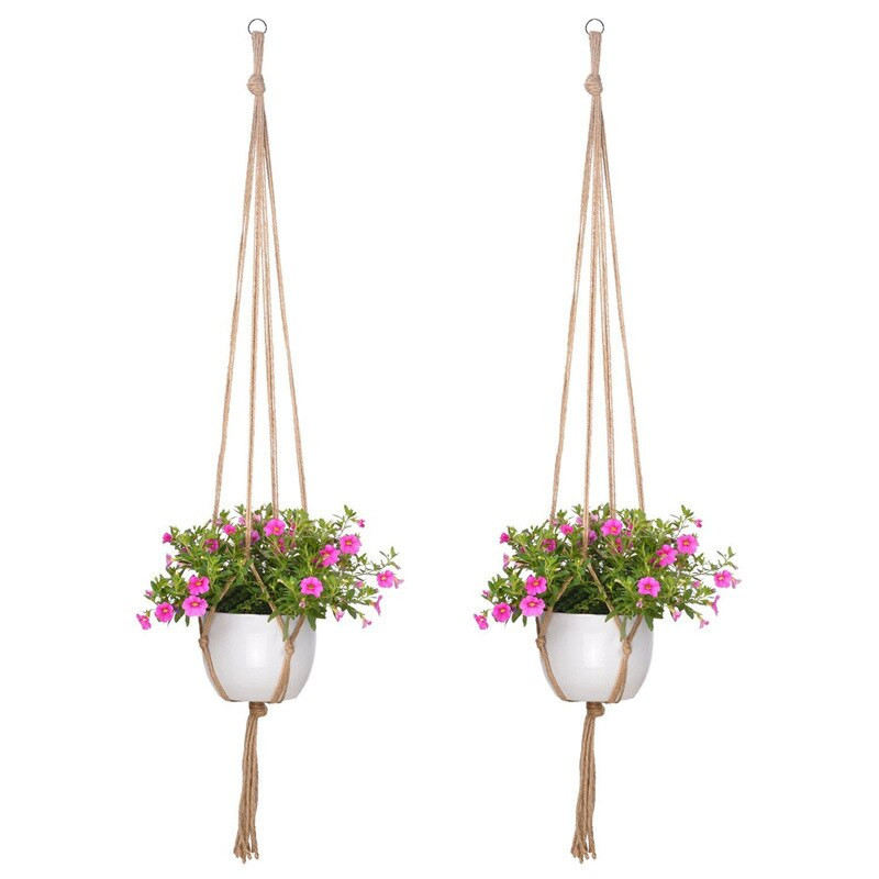 1PC Coș de flori frânghie Macrame agățat pe perete agățat ghivece plante cu cuier coșuri agățate handmade acasă grădină decor balcon