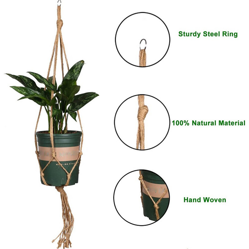 1PC Coș de flori frânghie Macrame agățat pe perete agățat ghivece plante cu cuier coșuri agățate handmade acasă grădină decor balcon