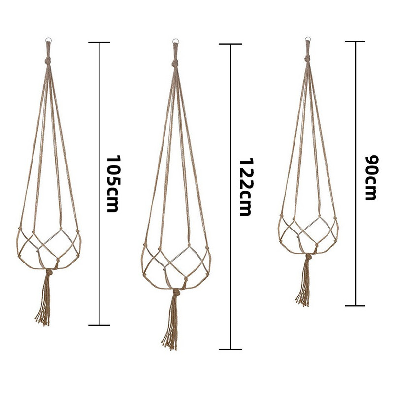 1PC Coș de flori frânghie Macrame agățat pe perete agățat ghivece plante cu cuier coșuri agățate handmade acasă grădină decor balcon