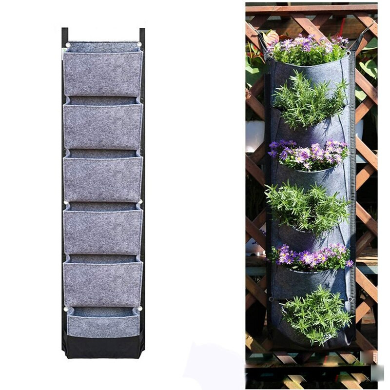 ​Függőleges ültetőtasak, 6 zsebes, falra akasztható kerti virágtartó virágcserepek nagy filctáskák otthoni kerti dekorációhoz