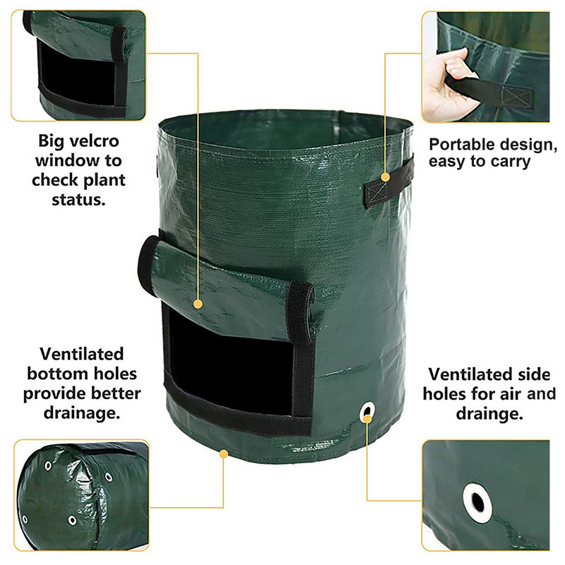 Sac de cultivare pentru cartofi, 10 galoane, PE, pentru legume, ceapă, pentru plante, cu mâner, îngroșat de grădină, morcovi, taro, arahide.