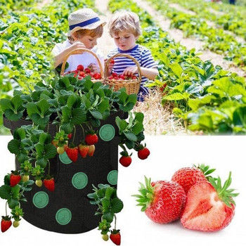 Чанта за отглеждане на ягоди от 3 части Нетъкан плат Вертикална градинска висяща чанта за растения Чанта за сеяне на зеленчуци и картофи за оранжерия