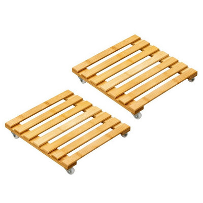 2X bambusz növényállvány kerekekkel, mobil virágcserép hengerekkel, alkalmas kültéri növénytároló állványokra a teraszon