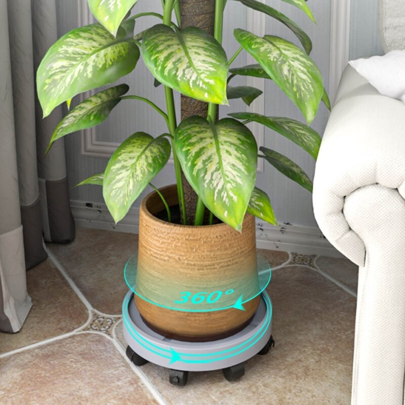 Tavă creativă pentru ghiveci pentru flori Tavă rotundă de plastic rezistentă cu role Suport pentru ghiveci pentru flori de grădină Absorbție automată de apă