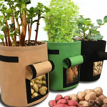 3 размера филцови чанти за отглеждане на растения Нетъкан плат Градинска саксия за картофи Оранжерия Чанти за отглеждане на зеленчуци Овлажняващи вертикални инструменти