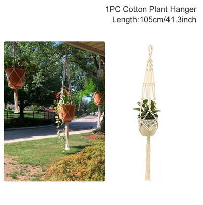 Coșuri cu cuier pentru plante lucrate manual în macrame Suport pentru ghivece pentru balcon, agățat pentru jardinieră, coș decor, frânghie de ridicare, accesorii pentru grădină.