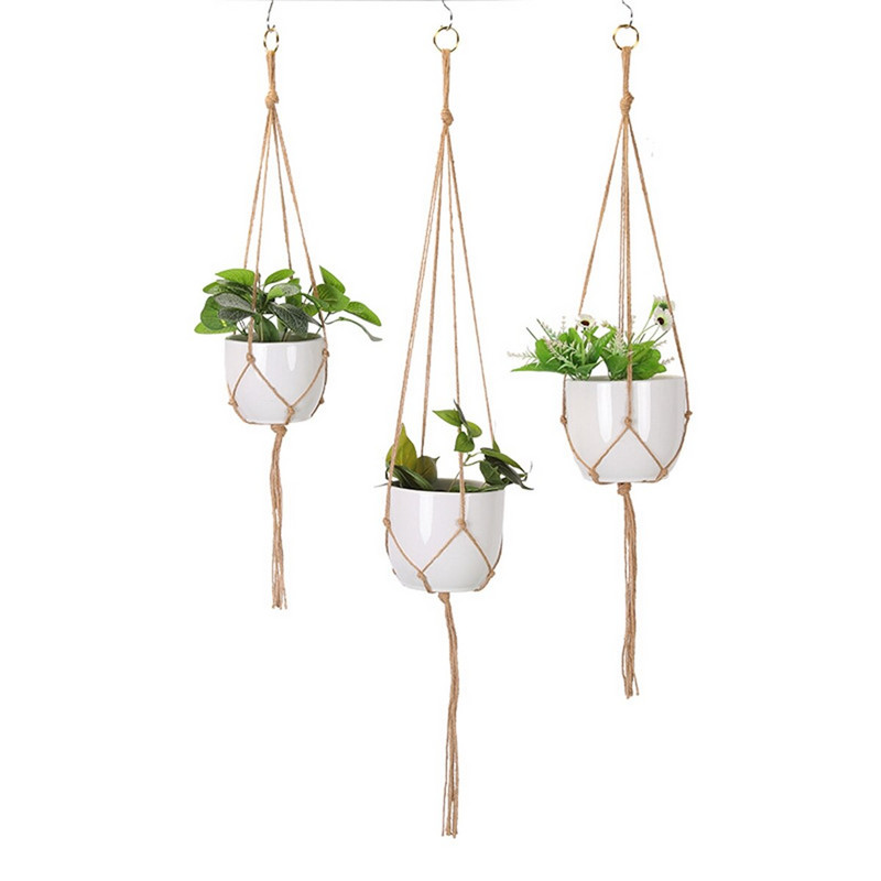 Coșuri cu cuier pentru plante lucrate manual în macrame Suport pentru ghivece pentru balcon, agățat pentru jardinieră, coș decor, frânghie de ridicare, accesorii pentru grădină.