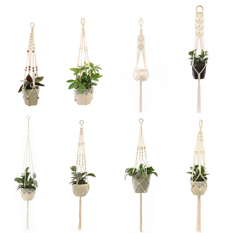 Coșuri cu cuier pentru plante lucrate manual în macrame Suport pentru ghivece pentru balcon, agățat pentru jardinieră, coș decor, frânghie de ridicare, accesorii pentru grădină.