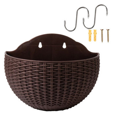 Stil european, imitație de ratan, agățat de perete, ghiveci de flori pe jumătate rotund, ghiveci de flori de perete semicircular, balcon, în aer liber