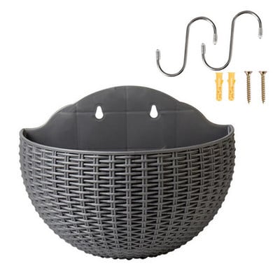 Stil european, imitație de ratan, agățat de perete, ghiveci de flori pe jumătate rotund, ghiveci de flori de perete semicircular, balcon, în aer liber