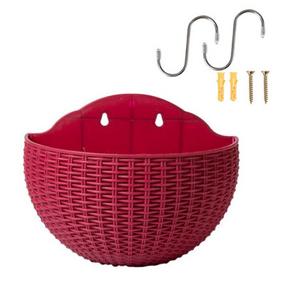 Stil european, imitație de ratan, agățat de perete, ghiveci de flori pe jumătate rotund, ghiveci de flori de perete semicircular, balcon, în aer liber