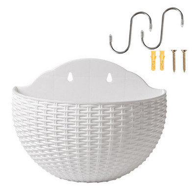 Stil european, imitație de ratan, agățat de perete, ghiveci de flori pe jumătate rotund, ghiveci de flori de perete semicircular, balcon, în aer liber
