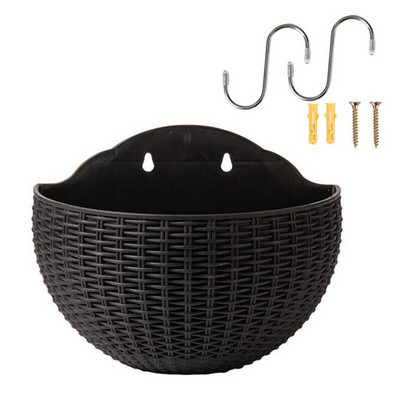 Stil european, imitație de ratan, agățat de perete, ghiveci de flori pe jumătate rotund, ghiveci de flori de perete semicircular, balcon, în aer liber