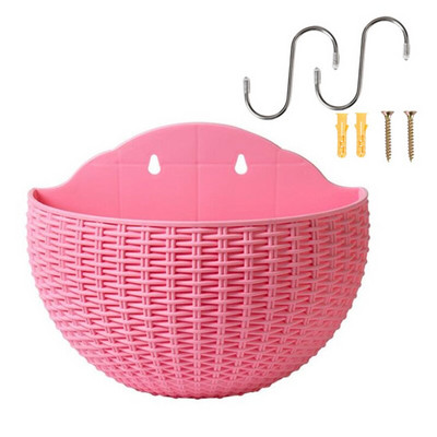Stil european, imitație de ratan, agățat de perete, ghiveci de flori pe jumătate rotund, ghiveci de flori de perete semicircular, balcon, în aer liber