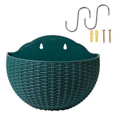 Stil european, imitație de ratan, agățat de perete, ghiveci de flori pe jumătate rotund, ghiveci de flori de perete semicircular, balcon, în aer liber