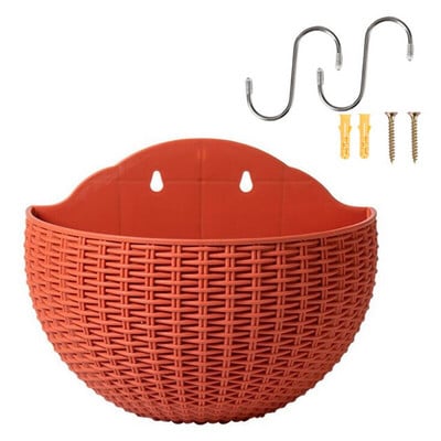 Stil european, imitație de ratan, agățat de perete, ghiveci de flori pe jumătate rotund, ghiveci de flori de perete semicircular, balcon, în aer liber