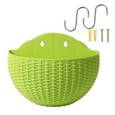 Stil european, imitație de ratan, agățat de perete, ghiveci de flori pe jumătate rotund, ghiveci de flori de perete semicircular, balcon, în aer liber