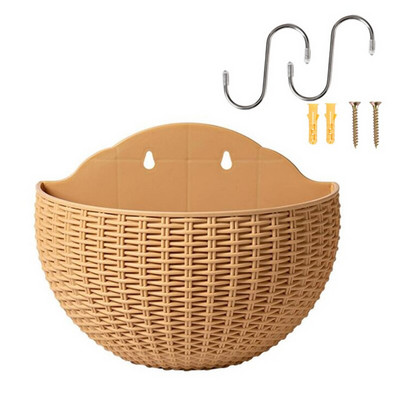 Stil european, imitație de ratan, agățat de perete, ghiveci de flori pe jumătate rotund, ghiveci de flori de perete semicircular, balcon, în aer liber