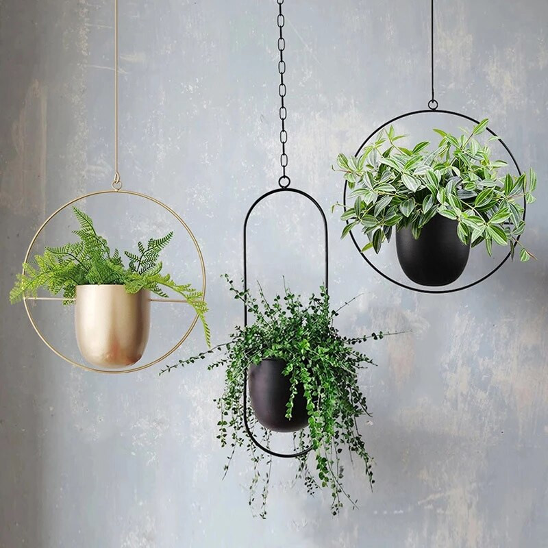 Fém függő virágcserep növényakasztó lánc vas légi virágcserep növény kosártartó lengő virágcserép otthoni erkély dekoráció