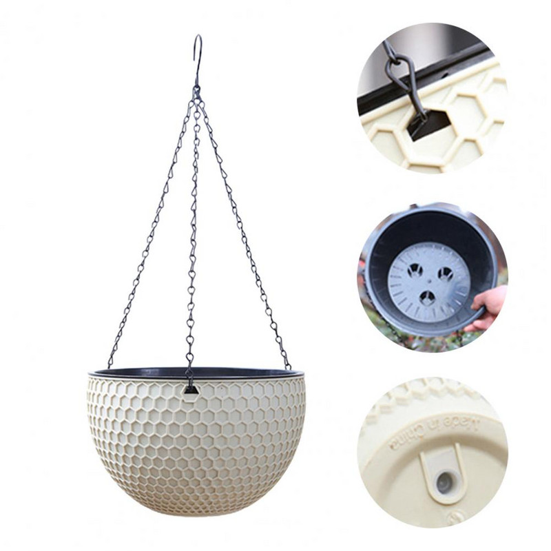 Coș cu flori agățat din rășină, 3 dimensiuni, imitație de fagure, autoabsorbție de apă, umeraș pentru plante în aer liber, rezistent la apă, pentru grădină