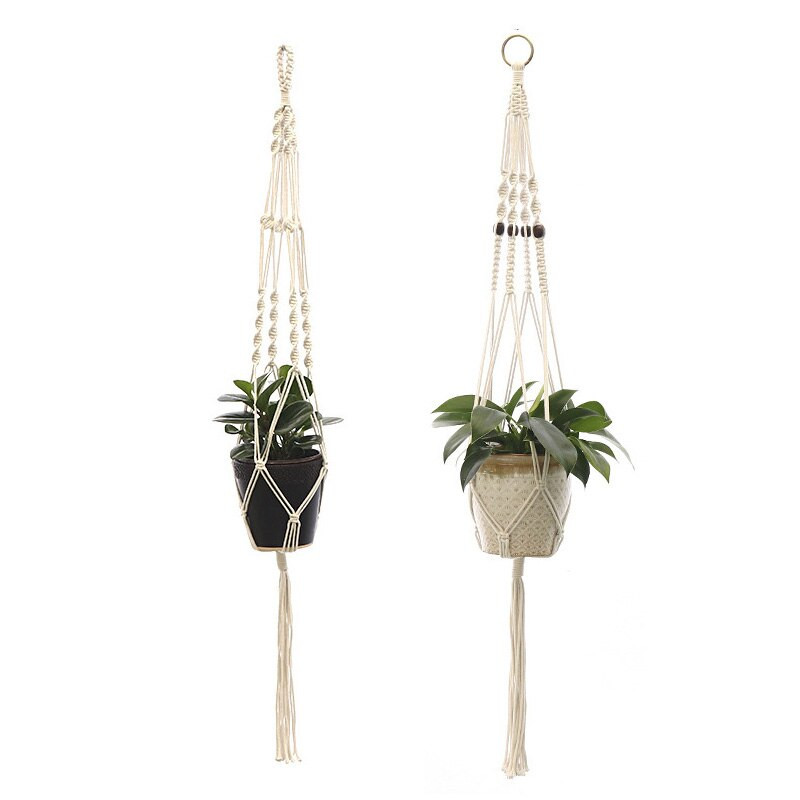 Rankų darbo Makrame gėlių kabyklos vazono namų dekoravimas Vintažinis sodo pakabinamas gėlių vazono laikiklis krepšelis Namų sodo dekoras