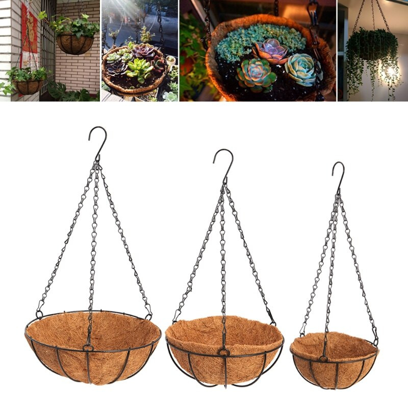 Agățat nucă de cocos Legume Ghiveci Coș Căptușeală Jardinieră Decor de grădină Fier Art