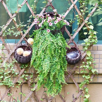 1 бр. плантатор за цветя, окачена на стена Плетена кошница от ратам Растения за засаждане на закрито на открито