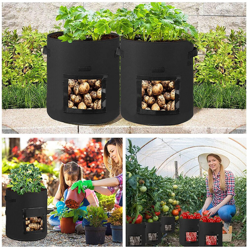 Multi-Port Grow Bag Filc Növénytermesztő táska Nem szőtt kerti burgonyaültető üvegházi zöldségtermesztő táska