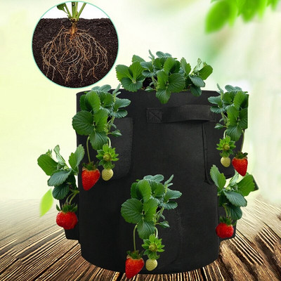 5/10 γαλόνια Strawberry Grow Bag Felt Φύτευση Γλάστρα Γλάστρα λαχανικών Υφασμάτινη Σακούλα Αναπαραγωγής Σπορόφυτων Ζωντανών φυτευτών