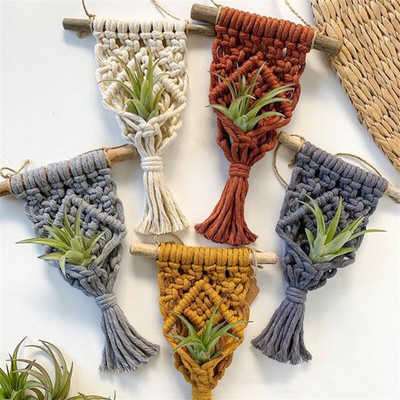 Διάφορα Χρώματα Macrame Αεροθήκη για φυτά Boho Βαμβακερή Κρεμαστή ζαρντινιέρα υφαντικής χειρός για διακόσμηση σπιτιού Διακόσμηση σαλονιού