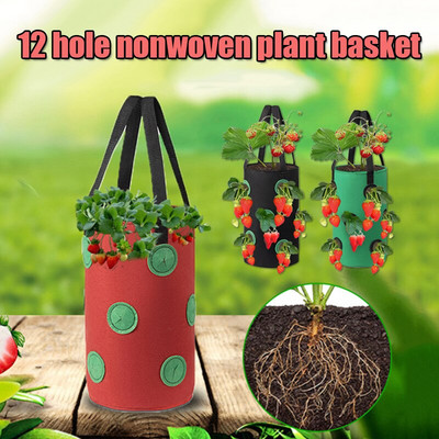 Градинска висяща чанта за засаждане на ягоди с 12 дупки от нетъкан недеформиран издръжлив кош за отглеждане на растения за засаждане на пипер