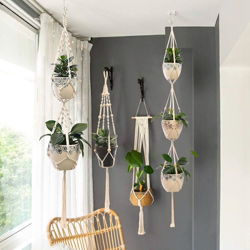 Vânzări fierbinți 100% handmade macrame plante cuier flori/ghiveci cuier pentru decorarea peretelui curte grădină