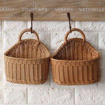 Ръчно плетена кухненска кошница за съхранение с дръжка Плетени висящи кошници за всекидневна Органайзер за разни плодове Декорация на дома