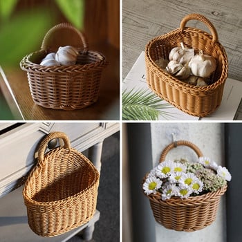 Ръчно плетена кухненска кошница за съхранение с дръжка Плетени висящи кошници за всекидневна Органайзер за разни плодове Декорация на дома