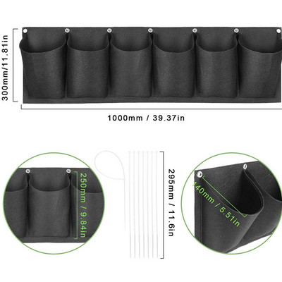 107 X 30cm 6 buzunare Verde Verticală Jardinieră de grădină Montat pe perete Plantare Flori Grow Bag Legume Fructe Acasă Accesorii pentru grădină