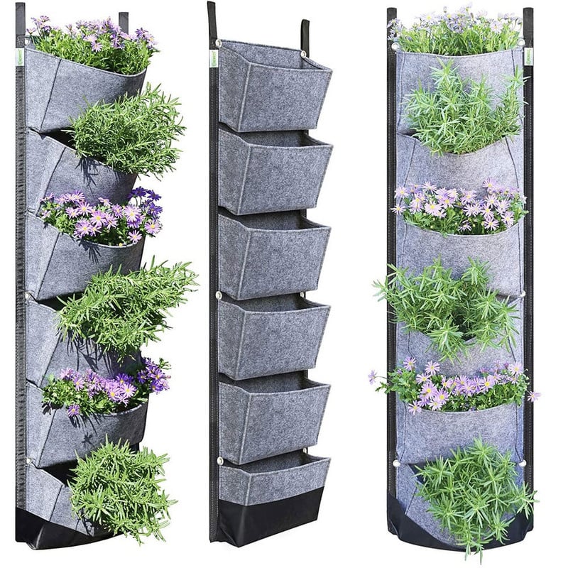 107 X 30cm 6 buzunare Verde Verticală Jardinieră de grădină Montat pe perete Plantare Flori Grow Bag Legume Fructe Acasă Accesorii pentru grădină