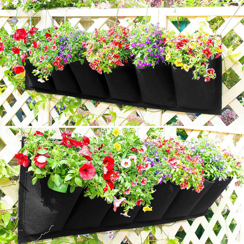 107 X 30cm 6 buzunare Verde Verticală Jardinieră de grădină Montat pe perete Plantare Flori Grow Bag Legume Fructe Acasă Accesorii pentru grădină