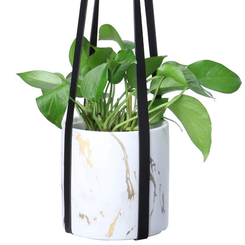 Suport pentru agățat pentru plante, ghivece, umerase din piele PU, coș de frânghie pentru interior, suculente, plante verzi, balcon, decor de epocă