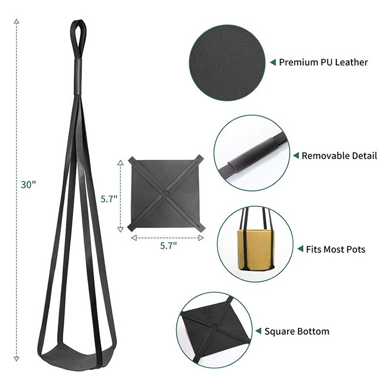 Suport pentru agățat pentru plante, ghivece, umerase din piele PU, coș de frânghie pentru interior, suculente, plante verzi, balcon, decor de epocă