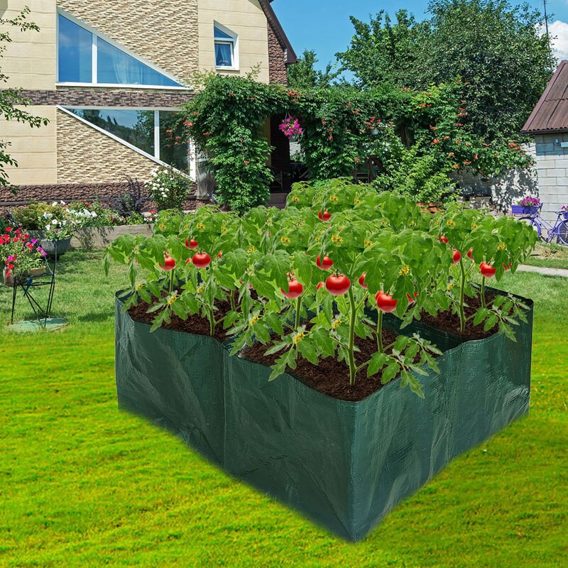 Négy rácsos PE ültetési táskák Kerti növénytermesztő zsákok Zöldség hasított ültetési táskák Zöld kerti virágcserepek